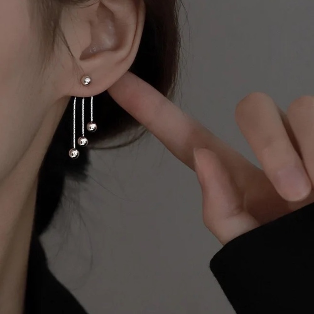 New Sterling Silver 925 bubble tassel stud earrings set